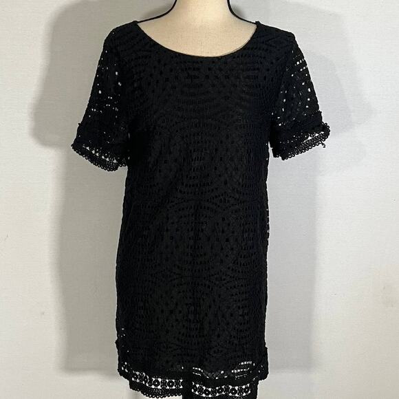 Anthropologie Everleigh Mini Dress Black Lace Women's Small Eyelet Shift - Picture 2 of 7
